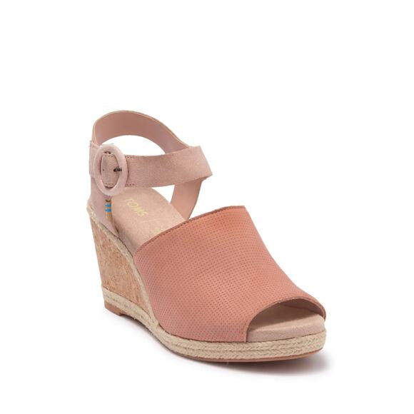 New Toms Tropez Wedge Heel Spanish Villa Perforated Nubuck Suede Shoes Size 9 - Picture 1 of 9